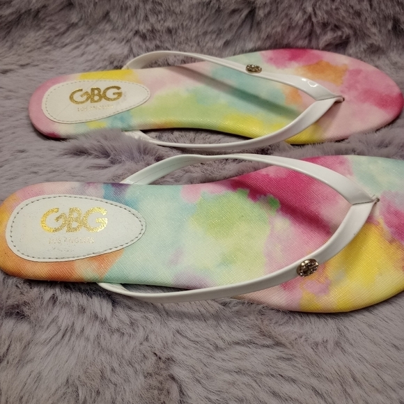 GUESS GBG Los Angeles pastel & white thong style flip flop sandals sz 8 - Picture 2 of 7
